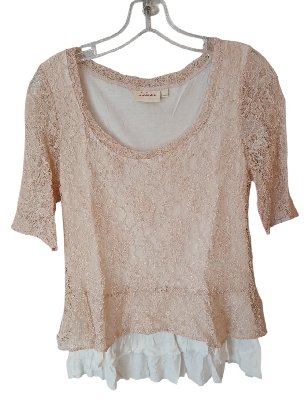 Anthropologie Deletta Lace Peplum Top with Ruffle Hem Size Small